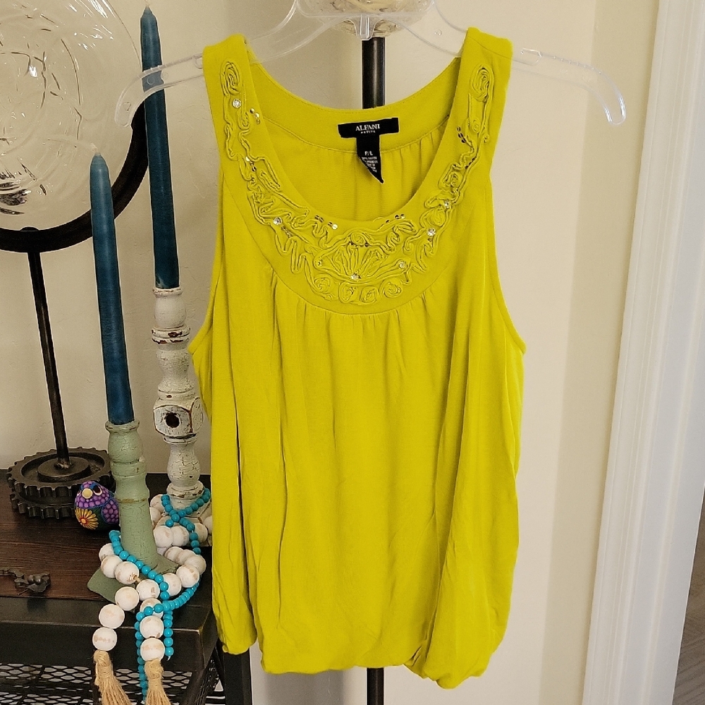 Alfani Women's Bright Yellow/Green Embroidered Tank Top